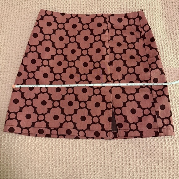 Urban Outfitters Floral Mini Skirt Pink & Brown Retro Mod A-Line Cotton Blend S - Picture 9 of 12